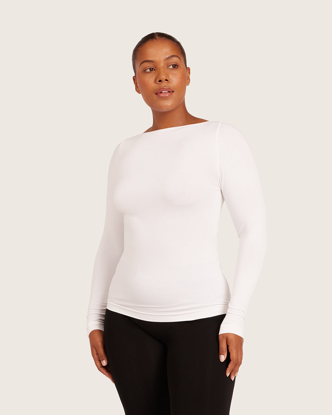 Base Layer Boatneck Long Sleeve Top - White