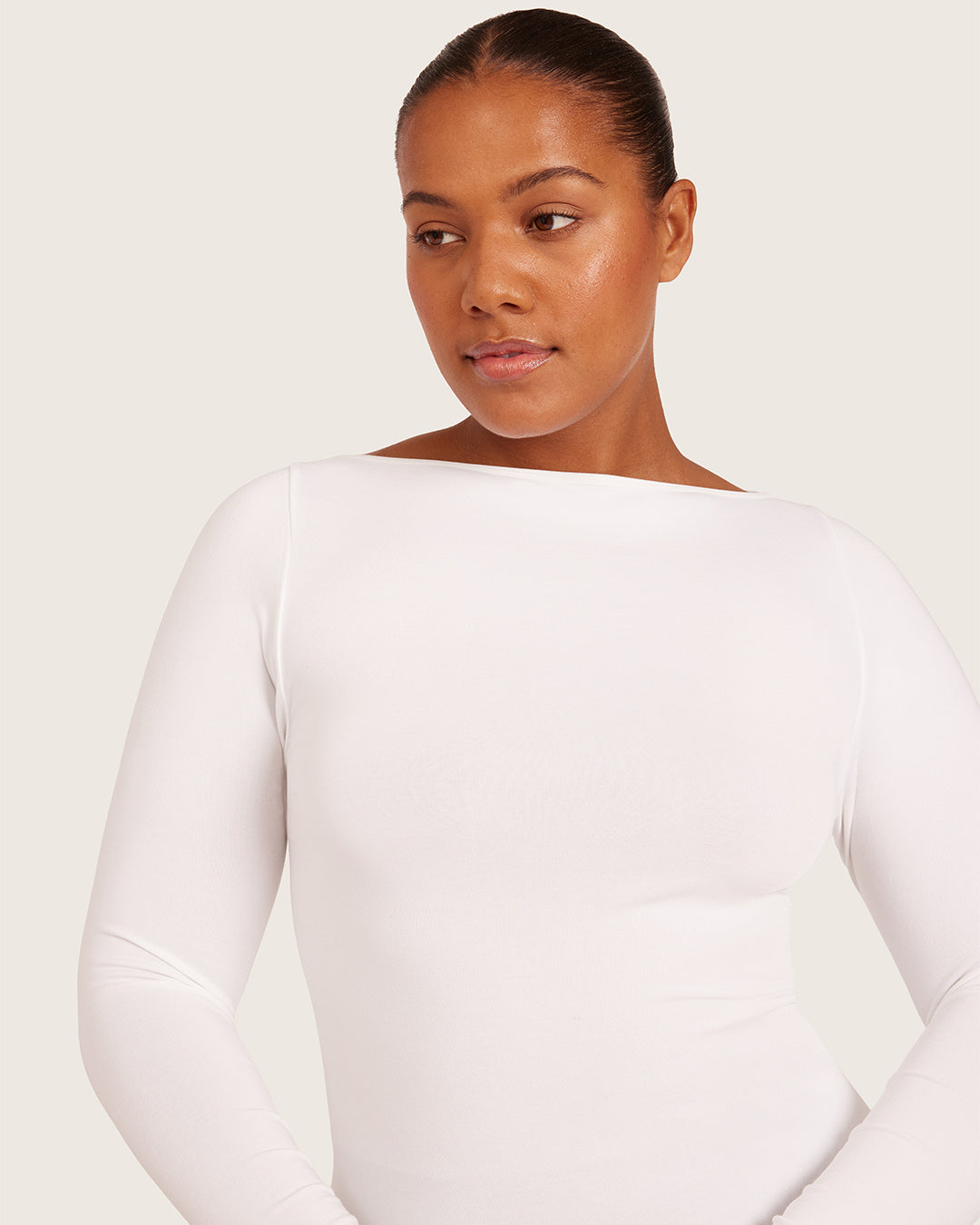 Base Layer Boatneck Long Sleeve Top - White