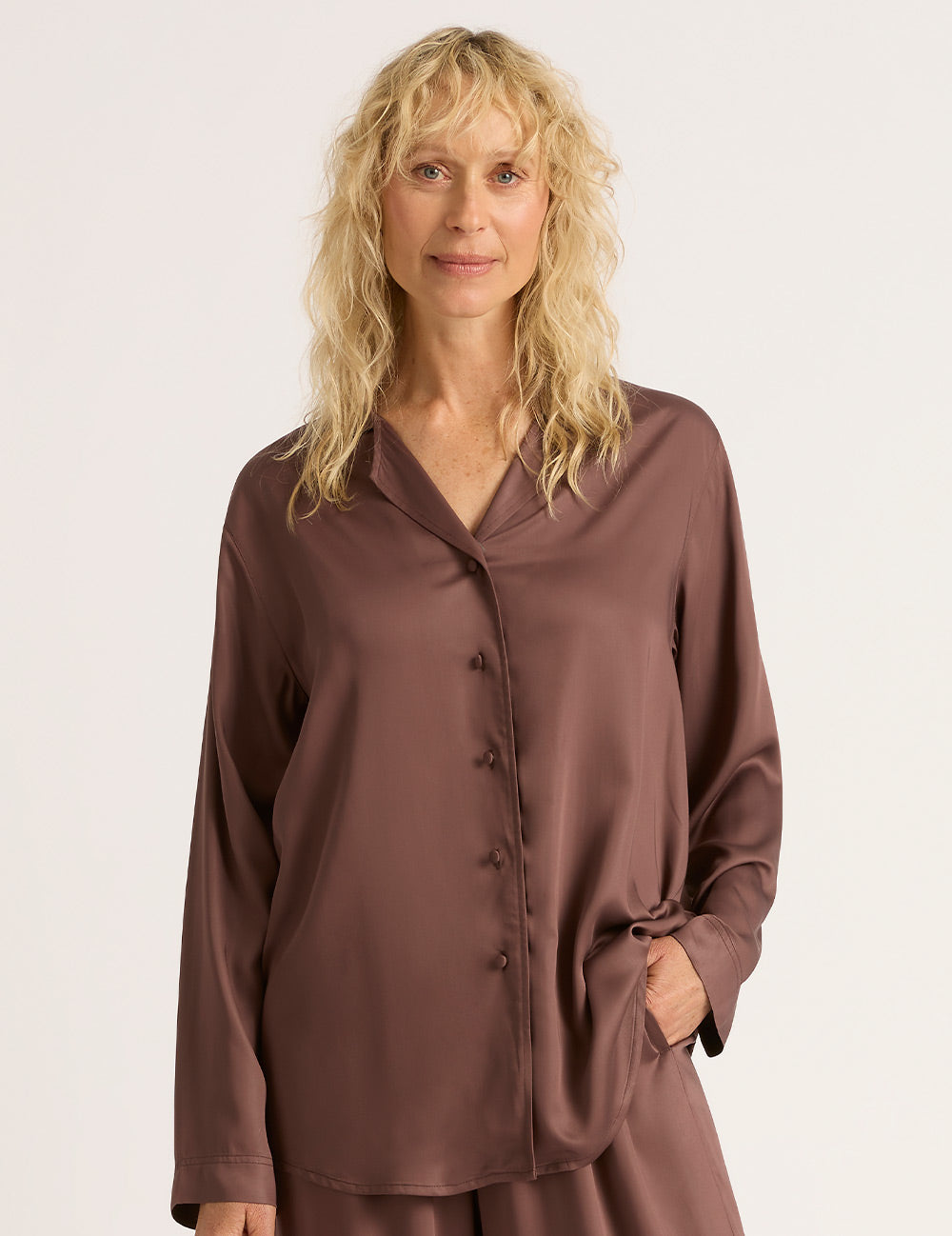 Vegan Silk Long Sleeve Shirt - Garnet