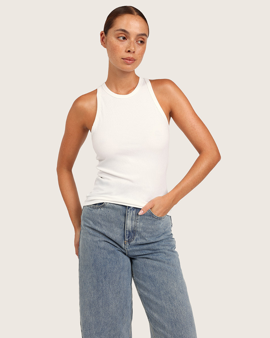 Women's Ribbed Racerback Tank - White