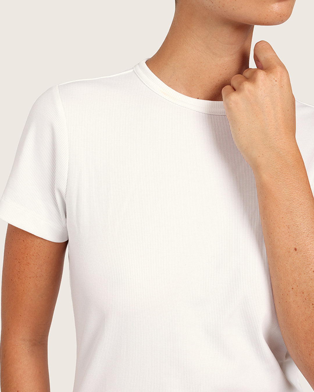 Women's Ribbed Crew Neck T-Shirt - White