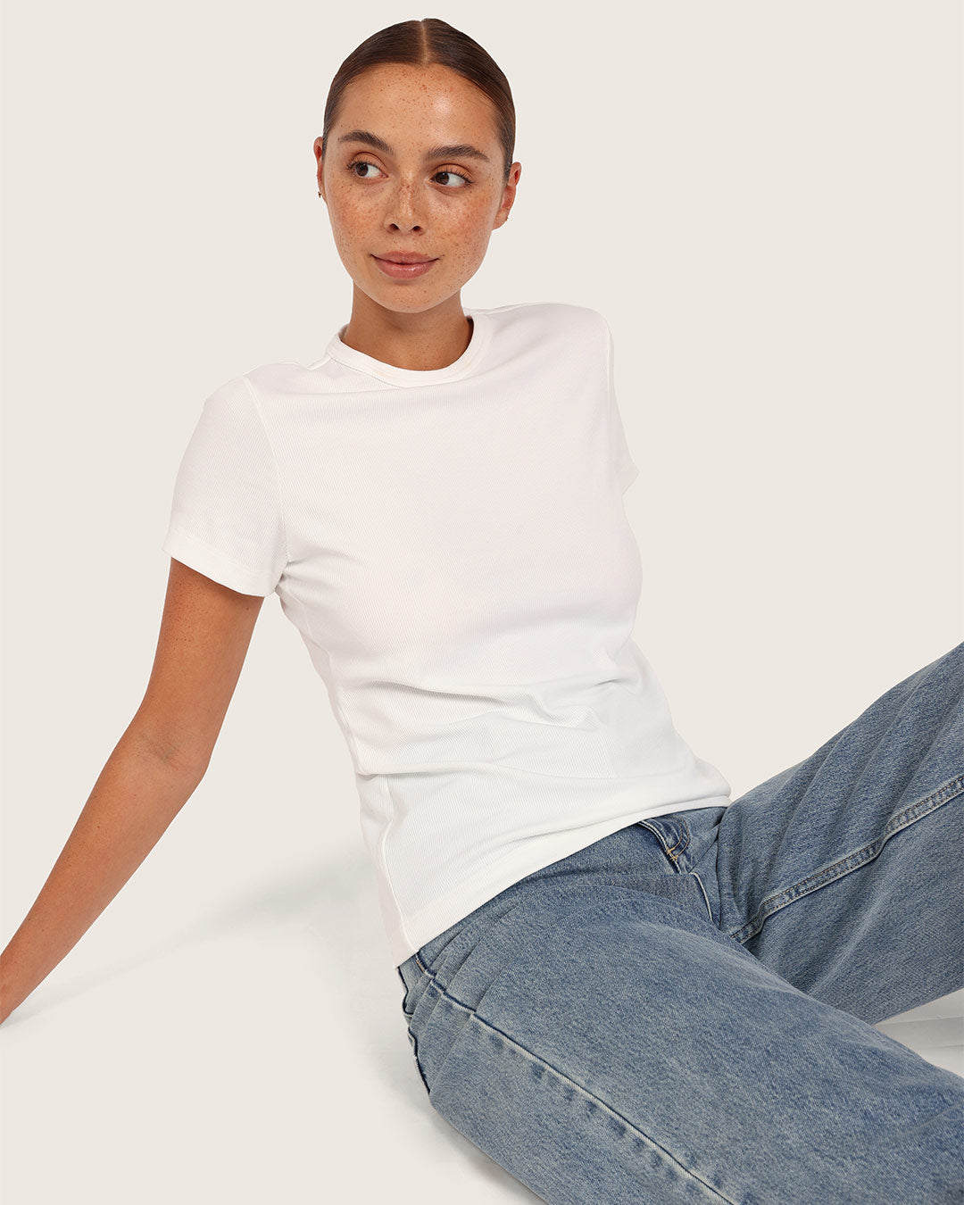 Women's Ribbed Crew Neck T-Shirt - White