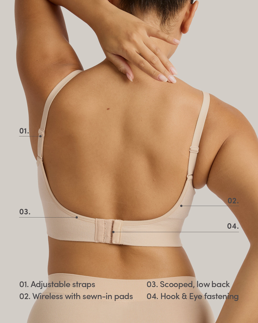 Wireless Low Back Bra - Shell