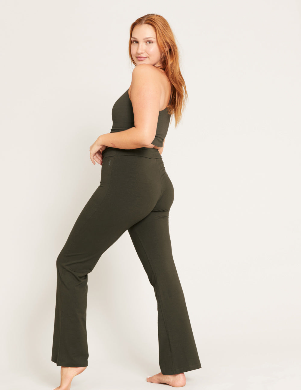 High Waist Flare Pants - Dark Olive