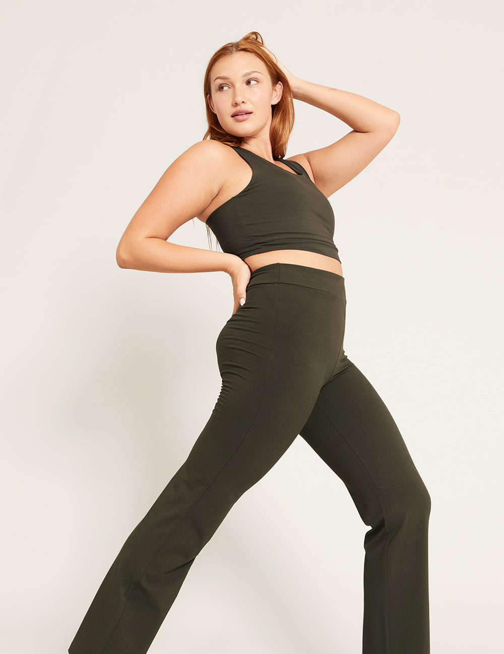 High Waist Flare Pants - Dark Olive