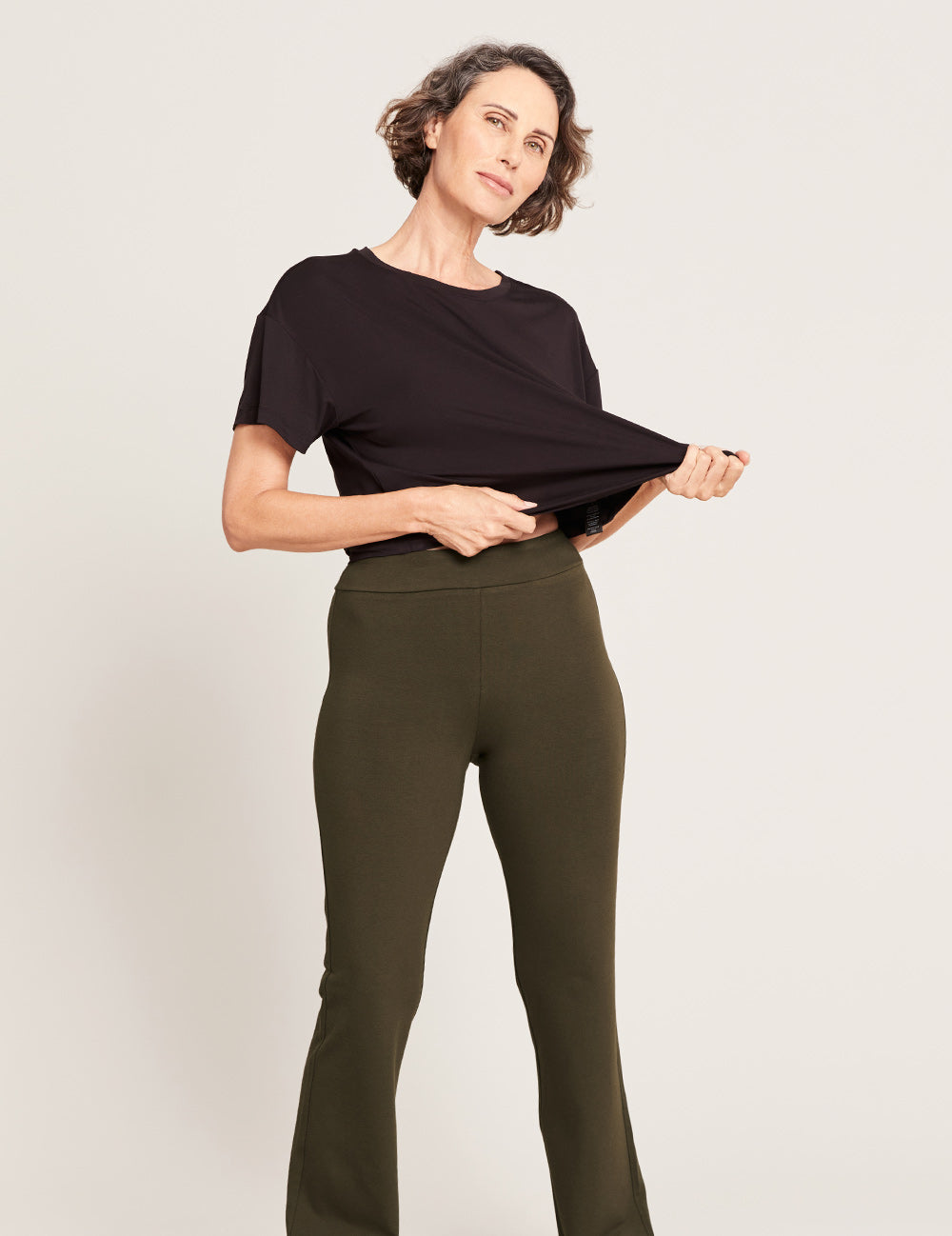 High Waist Flare Pants - Dark Olive