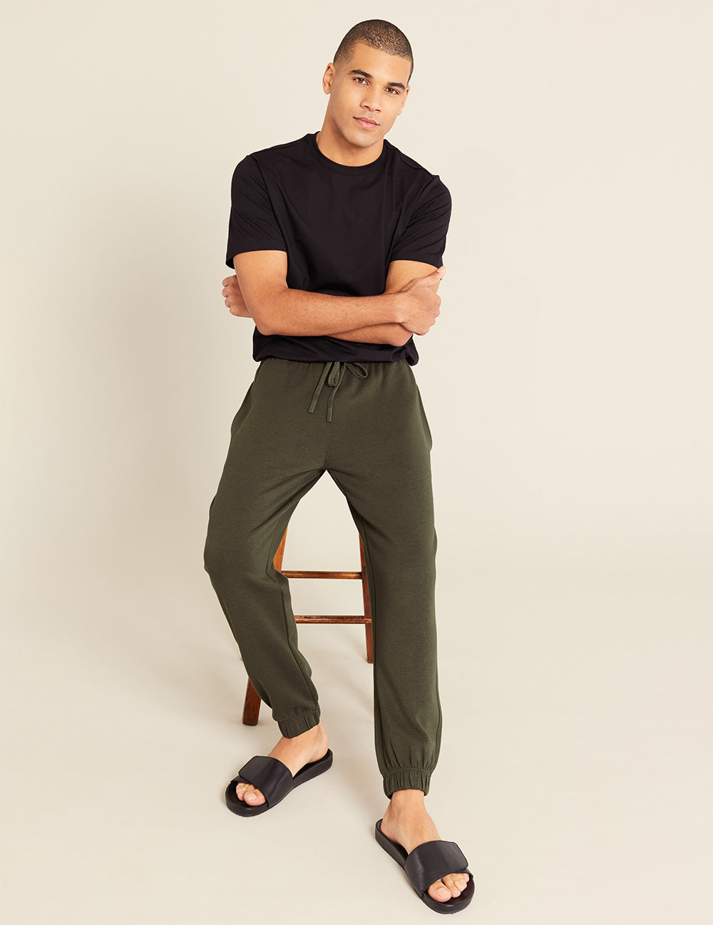 Gender-Neutral-Cuffed-Sweat-Pants-Dark-Olive-Male-Front-2.jpg