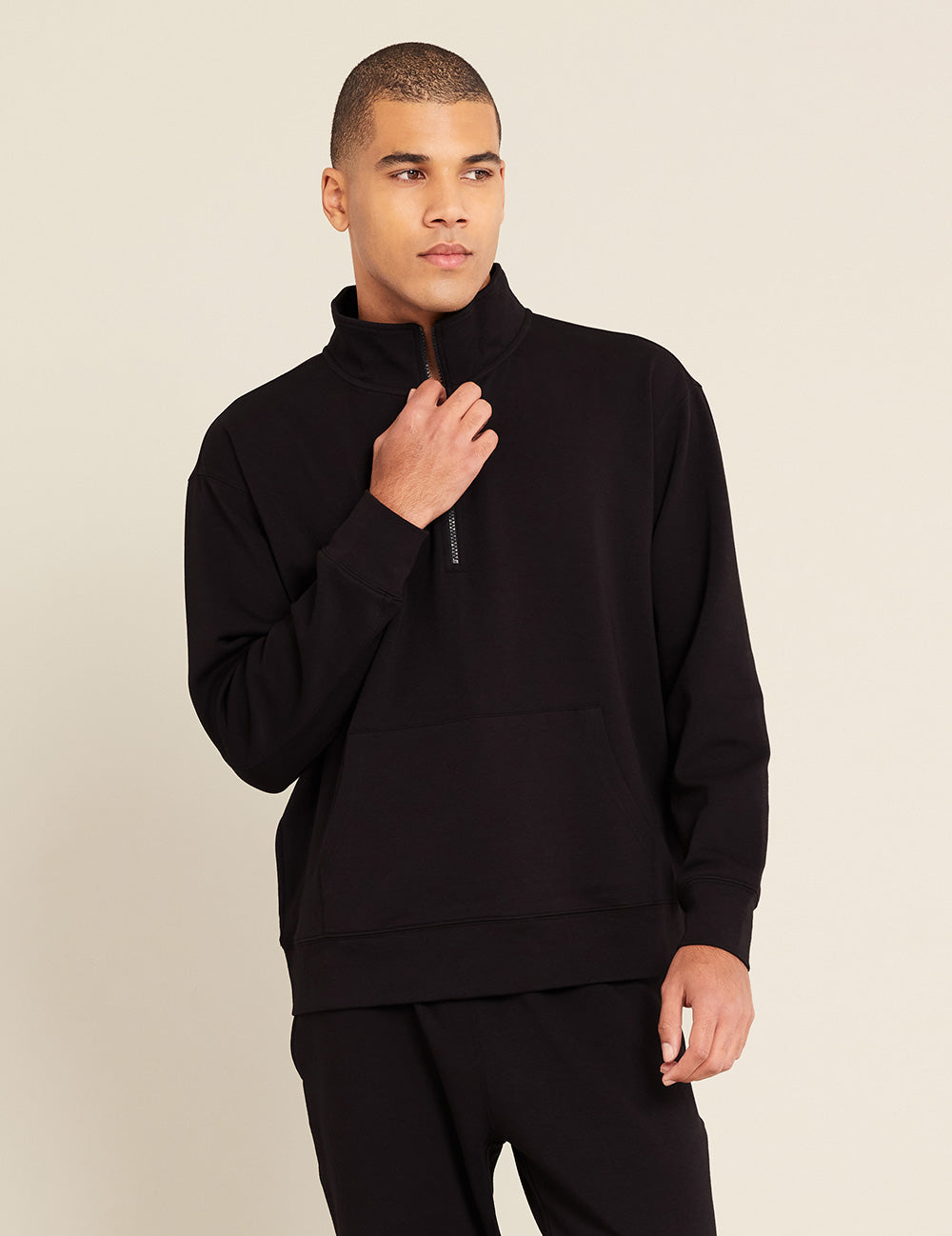 Gender-Neutral-Quarter-Zip-Sweater-Black-Male-Front.jpg