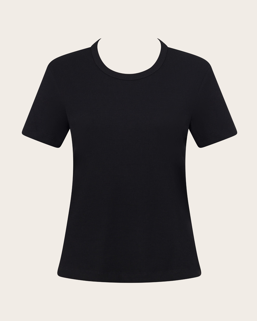 Women's Ribbed Crew Neck T-Shirt - Black
