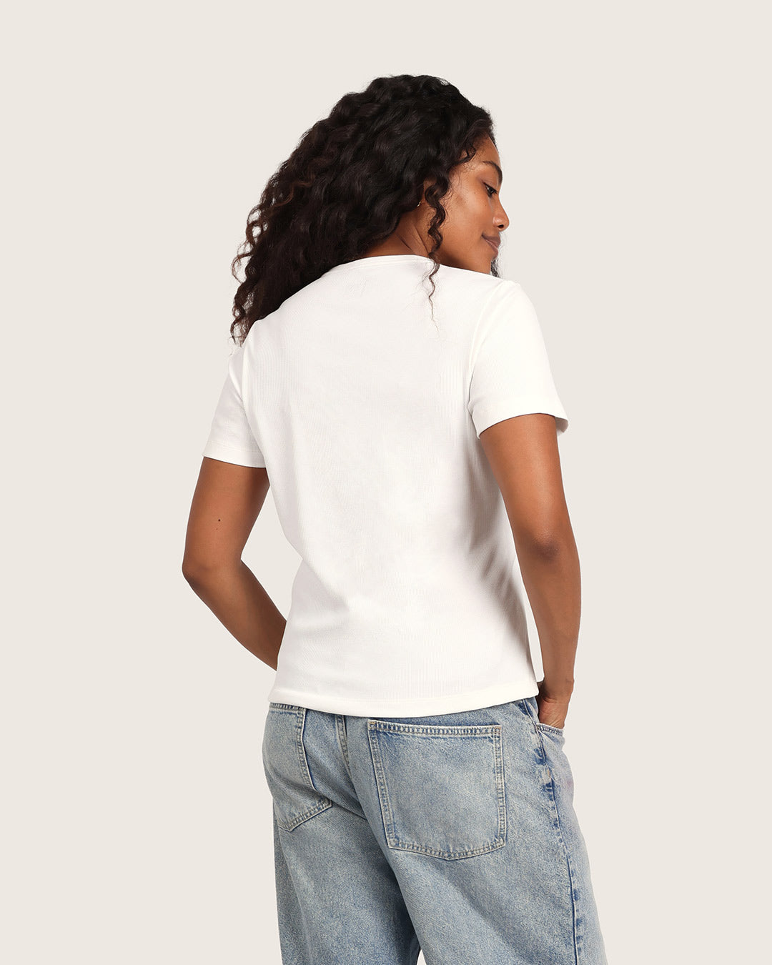 Women's Ribbed Crew Neck T-Shirt - White