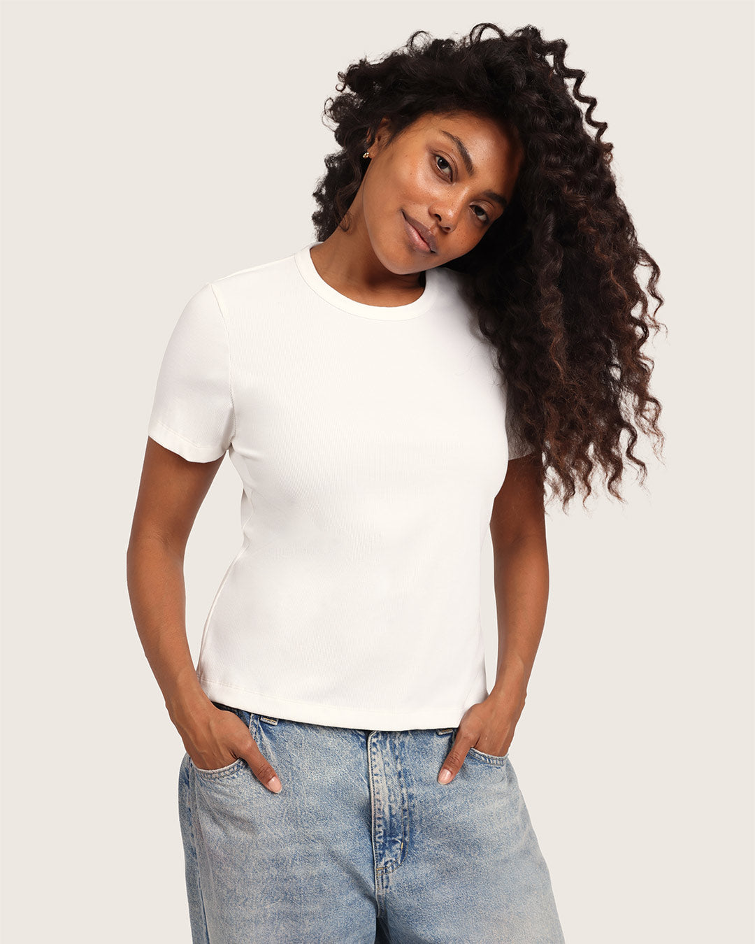 Women's Ribbed Crew Neck T-Shirt - White