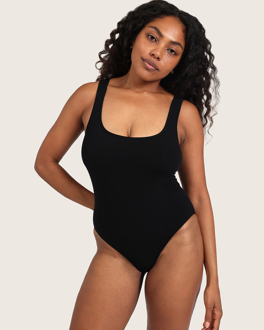 Ribbed Square Neck Bodysuit - Black