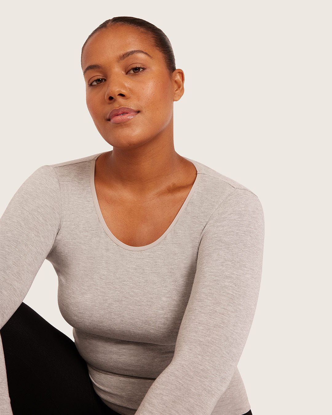 Women's Base Layer Long Sleeve Top - Light Grey Marl