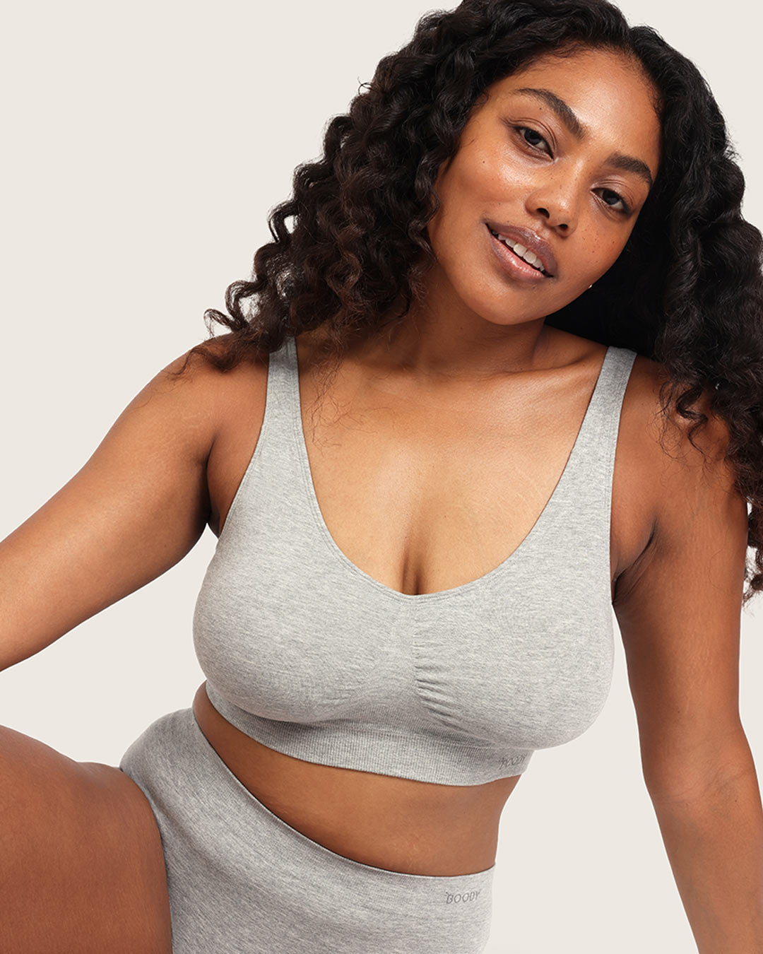 Seamfree Padded Crop Bra - Light Grey Marl