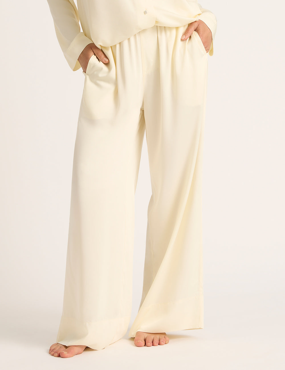 Vegan Silk Wide Leg Pants - Pearl