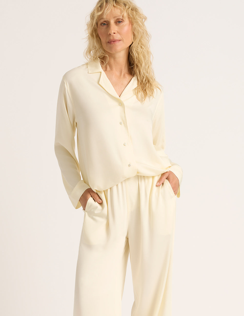 Vegan Silk Long Sleeve Shirt - Pearl