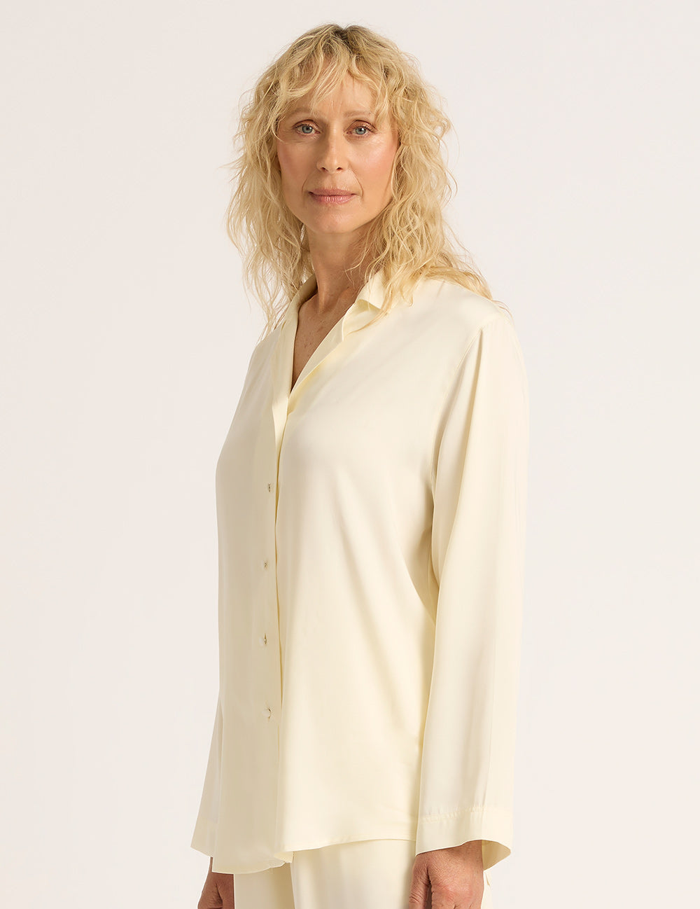 Vegan Silk Long Sleeve Shirt - Pearl