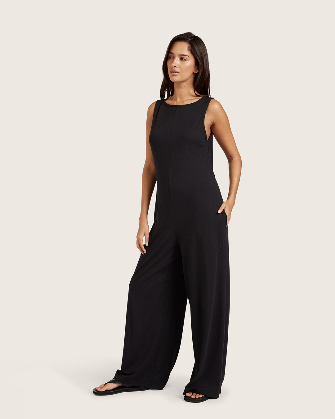 Boat Neck Jumpsuit - Black