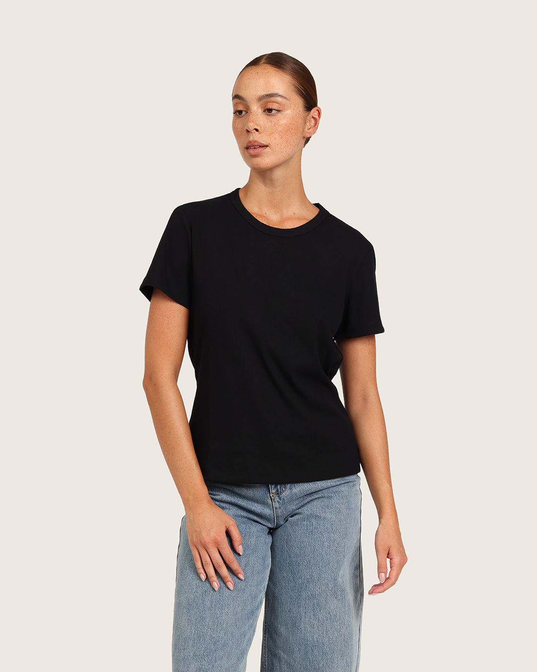 Women's Ribbed Crew Neck T-Shirt - Black