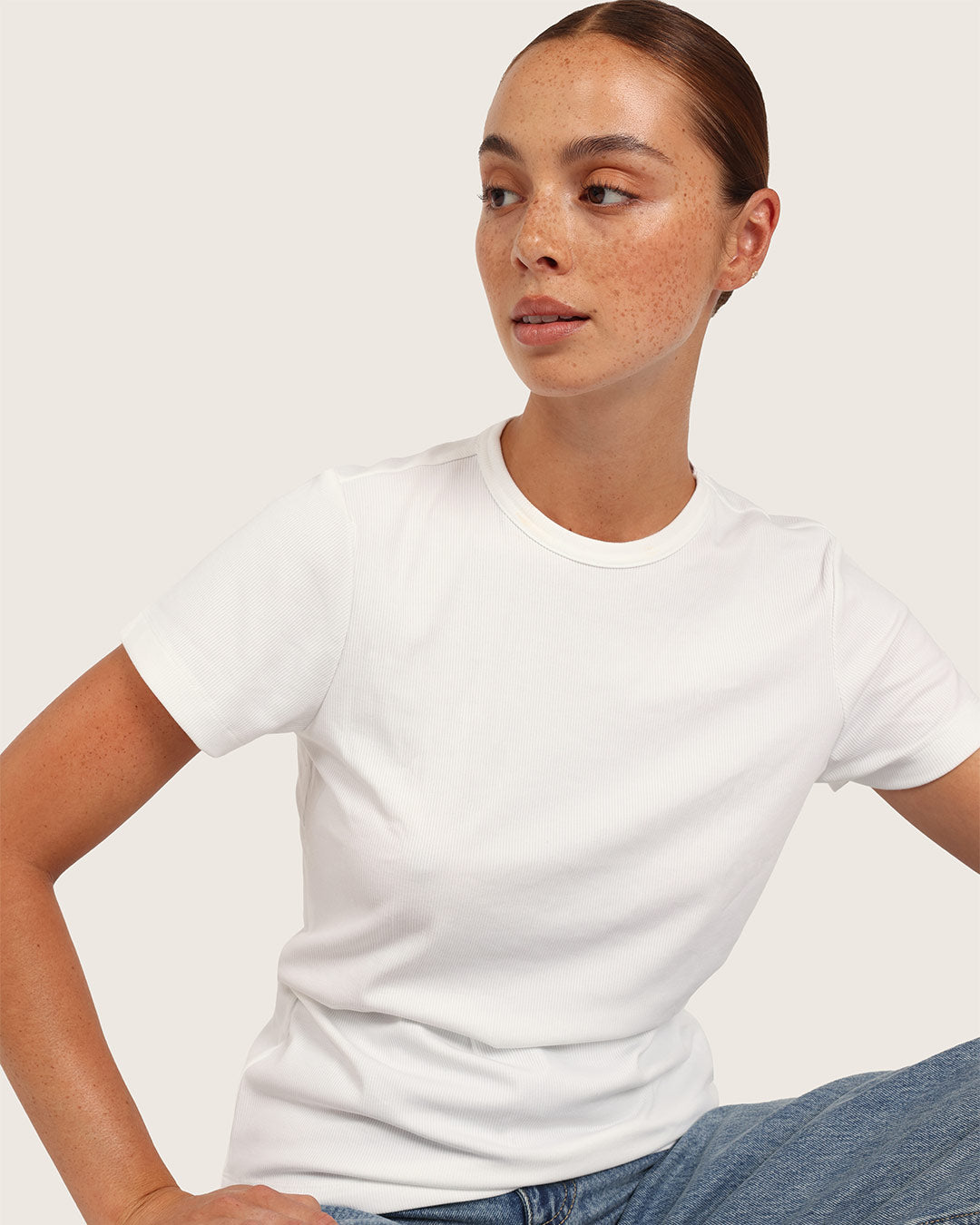 Women's Ribbed Crew Neck T-Shirt - White