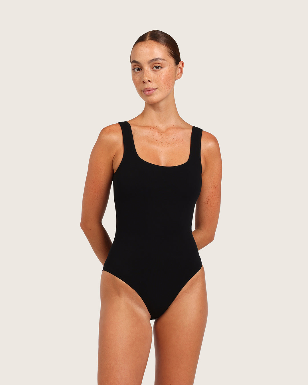 Ribbed Square Neck Bodysuit - Black