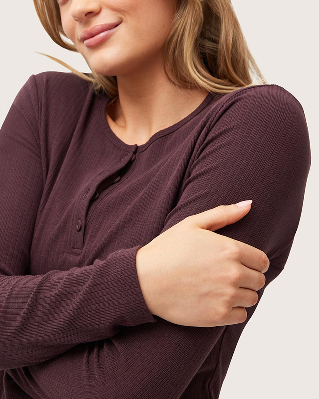 Long Sleeve Henley Top - Mulberry