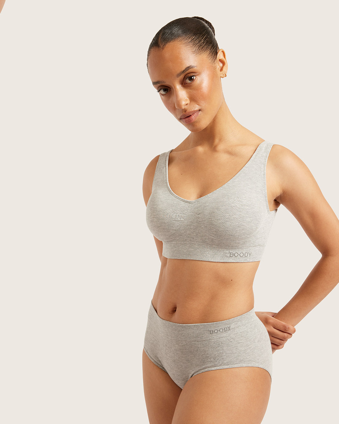 Seamfree Padded Crop Bra - Light Grey Marl